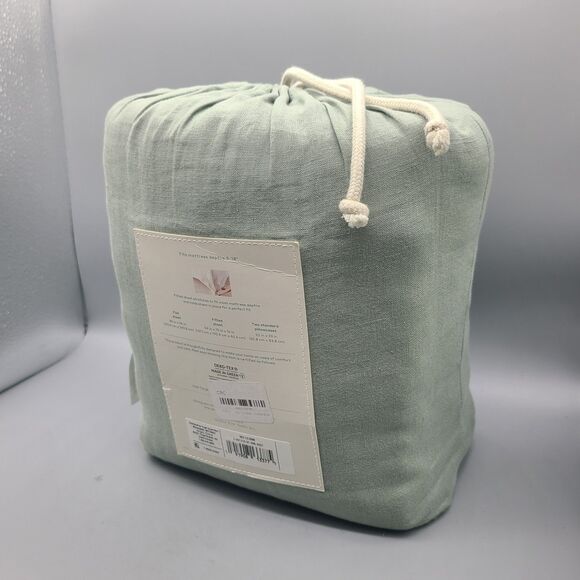 New Casaluna 100% Linen Washed Full Sheet Set Olive green 4pc NEW - Picture 3 of 6